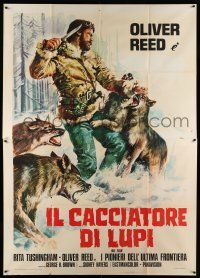 8y419 TRAP Italian 2p '66 great artwork of Oliver Reed fighting off a pack of wolves!