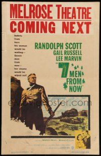 8y101 7 MEN FROM NOW WC '56 Budd Boetticher, great art of cowboy Randolph Scott with rifle!