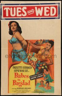8y114 BABES IN BAGDAD WC '52 Paulette Goddard, Gypsy Rose Lee, sexy art in exotic color!