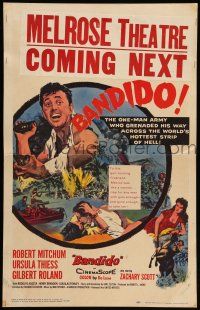 8y116 BANDIDO WC '56 artwork of one-man army Robert Mitchum with grenade & sexy Ursula Thiess!