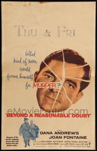 8y119 BEYOND A REASONABLE DOUBT WC '56 Fritz Lang noir, art of Dana Andrews' shattered face!