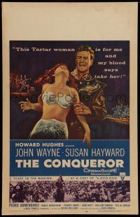 8y143 CONQUEROR WC '56 barbarian John Wayne grabs half-dressed sexy Susan Hayward!
