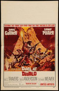 8y157 DUEL AT DIABLO WC '66 cool Frank McCarthy art of Sidney Poitier & James Garner surrounded!