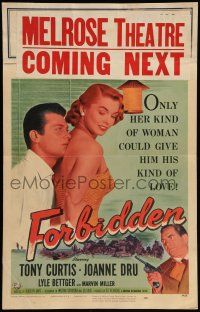 8y164 FORBIDDEN WC '54 only Joanne Dru could give Tony Curtis the kind of love he needed!