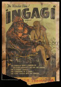 8y193 INGAGI WC '31 different artwork of wacky African ape creature & native, filmed in Brooklyn!