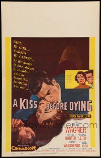 8y201 KISS BEFORE DYING WC '56 great close up art of Robert Wagner & Joanne Woodward!