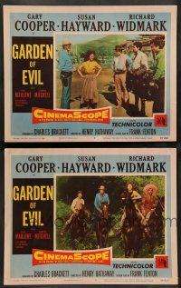 8z929 GARDEN OF EVIL 2 LCs '54 western images of Gary Cooper, sexy Susan Hayward, & Richard Widmark