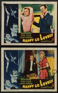 8z222 HAPPY GO LOVELY 8 LCs '51 art of David Niven, Vera-Ellen & Cesar Romero, musical!