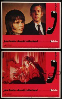 8z279 KLUTE 8 LCs '71 Donald Sutherland & call girl Jane Fonda, dangling telephone art!