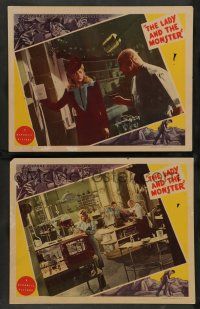 8z947 LADY & THE MONSTER 2 LCs '44 Erich von Stroheim and pretty Vera Ralston in lab!