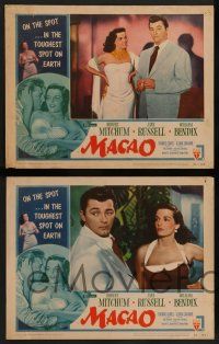 8z301 MACAO 8 LCs '52 best close up of Robert Mitchum standing by sexy Jane Russell!