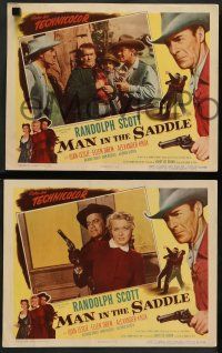 8z858 MAN IN THE SADDLE 3 LCs '51 cowboy Randolph Scott in western action, Joan Leslie!