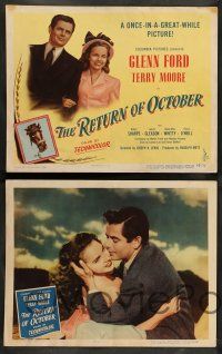 8z411 RETURN OF OCTOBER 8 LCs '48 Glenn Ford, gorgeous Terry Moore, horse racing!