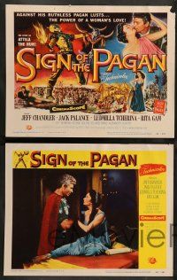 8z450 SIGN OF THE PAGAN 8 LCs '54 cool images of Jack Palance as Attila the Hun, Jeff Chandler!