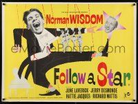 9b332 FOLLOW A STAR British quad '59 art of wacky Norman Wisdom & showgirls!