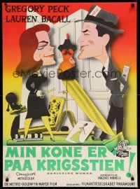 9b639 DESIGNING WOMAN Danish '59 best art of Gregory Peck & Lauren Bacall, Kapralik imitation!