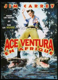 9b243 ACE VENTURA WHEN NATURE CALLS French 24x32 '95 wacky Jim Carrey on crocodiles by John Alvin!
