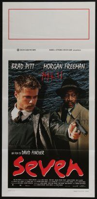 9b228 SEVEN Italian locandina '95 Morgan Freeman, Brad Pitt at climax with gun!