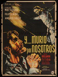9b061 Y MURIO POR NOSOTROS Mexican poster '51 religious artwork by Juan Antonio Vargas Ocampo!