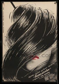 9b517 ADJ KIRALY KATONAT Polish 27x39 '84 cool Woltman artwork of woman w/big hairdo!