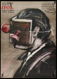 9b553 IDOL Polish 27x37 '84 great Andrzej Pagowski art of man with wild mask!