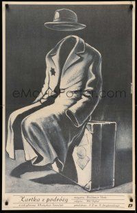 9b588 POST CARD FROM A JOURNEY Polish 25x38 '83 cool invisible man art by Bednarski!