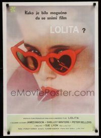 9b453 LOLITA Yugoslavian 20x28 '64 Stanley Kubrick, sexy Sue Lyon w/heart sunglasses & lollipop!