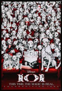 9c035 101 DALMATIANS teaser DS 1sh '96 Walt Disney live action, wacky image of dogs in theater!