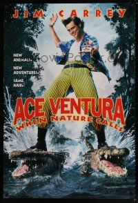 9c048 ACE VENTURA WHEN NATURE CALLS teaser 1sh '95 wacky Jim Carrey on crocodiles by John Alvin!