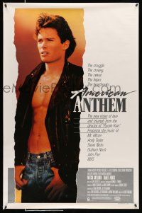 9c062 AMERICAN ANTHEM 1sh '86 huge image of shirtless Mitchell Gaylord!