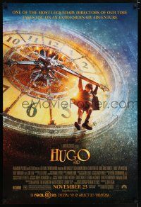 9c339 HUGO advance DS 1sh '11 Martin Scorsese, Ben Kingsley, cool image of Asa hanging on clock!