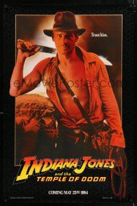 9c355 INDIANA JONES & THE TEMPLE OF DOOM teaser 1sh '84 art of Harrison Ford, trust him!