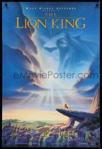9c421 LION KING DS 1sh '94 Disney Africa jungle cartoon, Simba on Pride Rock with Mufasa in sky!