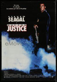 9c532 OUT FOR JUSTICE 1sh '91 great full-length image of Steven Seagal with shotgun!