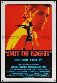 9c534 OUT OF SIGHT DS 1sh '98 Steven Soderbergh, cool image of George Clooney, Jennifer Lopez!