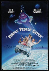 9c571 PURPLE PEOPLE EATER 1sh '88 Ned Beatty, Shelley Winters, incredibly wacky artwork in space!