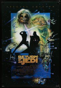 9c025 RETURN OF THE JEDI style D advance DS 1sh R97 George Lucas, Drew Struzan artwork of cast!