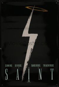 9c609 SAINT foil teaser 1sh '97 Val Kilmer, Elisabeth Shue, cool silver lightning bolt design!