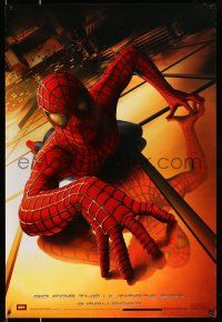 9c660 SPIDER-MAN teaser DS 1sh '02 Tobey Maguire climbing building, Sam Raimi, Marvel Comics!