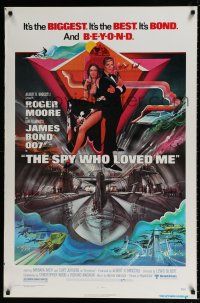 9c668 SPY WHO LOVED ME 1sh '77 cool art of Roger Moore as James Bond by Bob Peak!