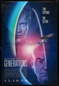 9c694 STAR TREK: GENERATIONS int'l advance DS 1sh '94 Stewart as Picard, Shatner as Kirk, 2 captains