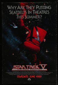 9c685 STAR TREK V advance 1sh '89 The Final Frontier, image of theater chair w/seatbelt!