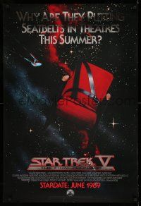9c686 STAR TREK V foil title advance 1sh '89 The Final Frontier, image of theater chair w/seatbelt!