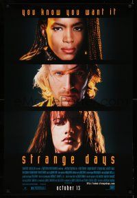 9c701 STRANGE DAYS advance 1sh '95 cast image of Ralph Fiennes, Angela Bassett, Juliette Lewis!