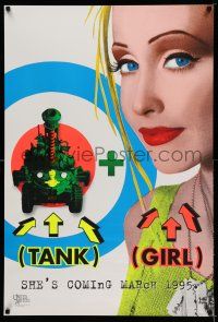 9c729 TANK GIRL teaser 1sh '95 Lori Petty, based on the comic strip, cool blacklight design!