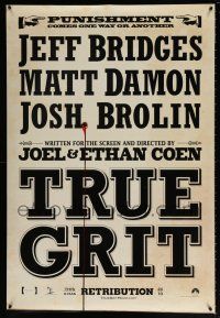 9c780 TRUE GRIT teaser DS 1sh '10 Jeff Bridges, Matt Damon, cool wanted poster design!