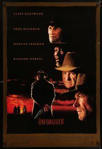 9c792 UNFORGIVEN DS 1sh '92 classic image of gunslinger Clint Eastwood w/back turned!