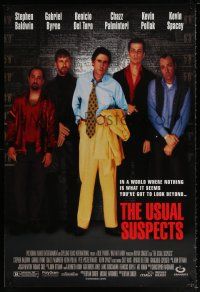 9c794 USUAL SUSPECTS DS rare recalled 1st printing 1sh '95 Baldwin, Byrne, Kevin Spacey with watch