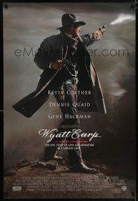 9c841 WYATT EARP advance DS 1sh '94 cool image of Kevin Costner in the title role firing gun!