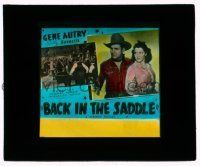 9d040 BACK IN THE SADDLE glass slide '41 singing cowboy Gene Autry with girl & in gambling saloon!